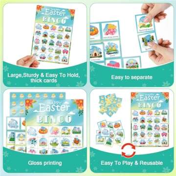 OHOME Easter Bingo Games for Kids Basket Stuffers | Easter Crafts Toys for Boys Girls Adults Teens,Classroom Activities Gifts Party Favors - Easter Basket Essentials (24 Players)