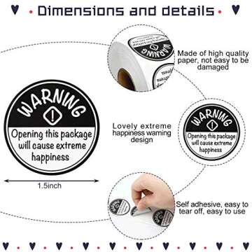 1000 Pieces Extreme Happiness Stickers Labels Round Stickers Self-Adhesive Labels Crafting Tags Arts Decorations for Festival, Business or Personal Use, 1.5 Inch (Black)