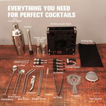KINGROW 29-Piece Cocktail Shaker Set Bartender Kit with Acrylic Rotating Stand | Mixology Bar Tools ...