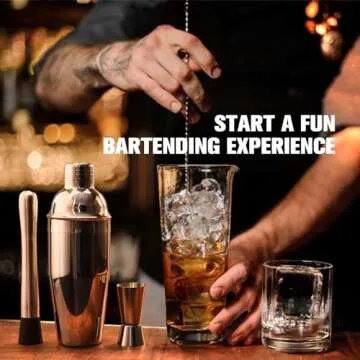 KINGROW 29-Piece Cocktail Shaker Set Bartender Kit with Acrylic Rotating Stand | Mixology Bar Tools Professional Bar Set for Drink Mixing, Home, Bar, Party | Sliver