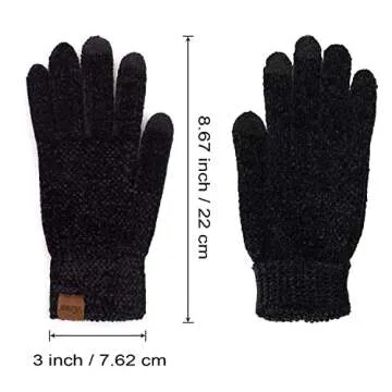 ViGrace Winter Touchscreen Gloves for Women Chenille Warm Cable Knit with 3 Touch Screen Fingers Texting Driving Elastic Cuff Thermal Glove Black,Large