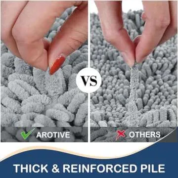 Arotive Luxury Chenille Bathroom Rug Mat, Extra Soft Thick Absorbent Shaggy Bath Rugs, Non-Slip Machine Wash Dry Plush Bath Mats for Bathroom, Shower, and Tub (24"x16", Light Grey)