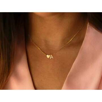 Glimmerst Initial Heart Necklace 18K Gold Plated Jewelry