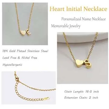 Glimmerst Initial Heart Necklace 18K Gold Plated Jewelry