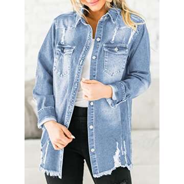 Dokotoo Women’s Jean Shacket Distressed Oversized Denim Jacket with Pockets