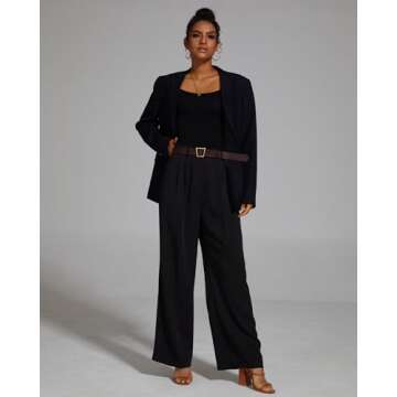FUNYYZO Women's High Elastic Back Wide Leg Trousers for Stylish Comfort