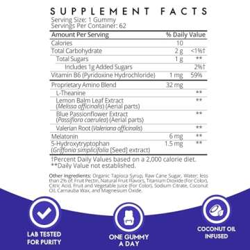 Sugarbear Sleep Gummy 2 Month Supply, Extra Strength Melatonin 6mg, for Men & Women, Vegan Vitamin B6, L-Theanine, 5 HTP, Valerian, Sleep Aid for Adults & Teens, Certified Kosher, Halal, Cruelty-Free