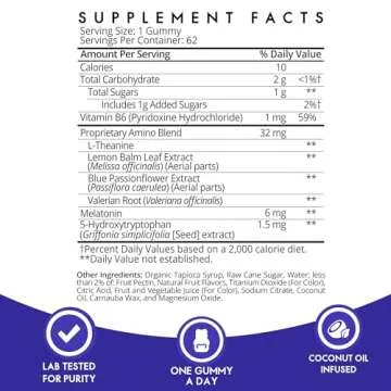 Sugarbear Sleep Gummy 2 Month Supply, Extra Strength Melatonin 6mg, for Men & Women, Vegan Vitamin B6, L-Theanine, 5 HTP, Valerian, Sleep Aid for Adults & Teens, Certified Kosher, Halal, Cruelty-Free