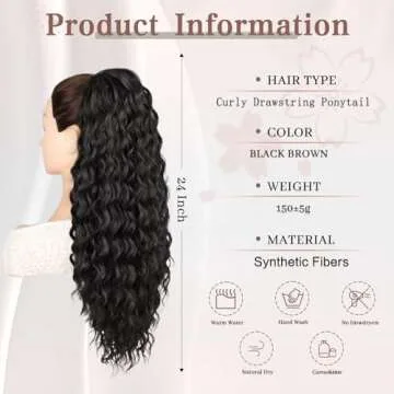AISI BEAUTY 24 Inch Natural Black Ponytail Extension