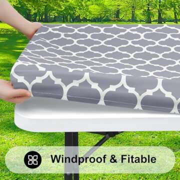 Smiry Rectangle Picnic Table Cover - Fitted, Waterproof Tablecloth for 6 Foot Tables