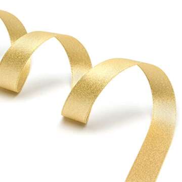 Ribbli Gold Double Faced Purl Ribbon,Luxury Glitter Ribbon,5/8 Inches x 10 Yards,Use for Gift Wrappi...