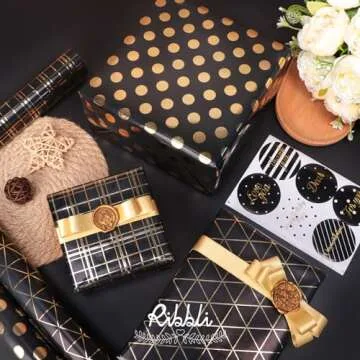 Ribbli Gold Double Faced Purl Ribbon,Luxury Glitter Ribbon,5/8 Inches x 10 Yards,Use for Gift Wrapping,Floral Arrangements,Wedding Decorations