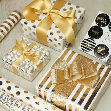 Ribbli Gold Double Faced Purl Ribbon,Luxury Glitter Ribbon,5/8 Inches x 10 Yards,Use for Gift Wrapping,Floral Arrangements,Wedding Decorations