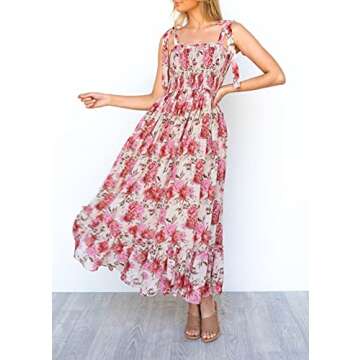 Imily Bela Womens Summer Dress Tie Strap Boho Floral Beach Dress Square Neck Ruffle Sun Dresses A Li...