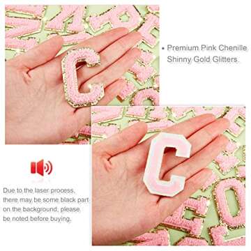 26 Pieces Glitters Patches Iron on Letters Chenille A-Z Patches Decorative Repair Embroidered Personalized Sew on for Clothing Repairing Hats Shirts Shoes Jeans Bags(Gold, Pink)