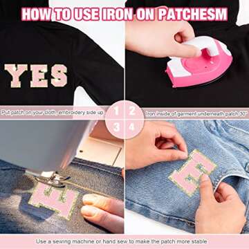 26 Pieces Glitters Patches Iron on Letters Chenille A-Z Patches Decorative Repair Embroidered Personalized Sew on for Clothing Repairing Hats Shirts Shoes Jeans Bags(Gold, Pink)