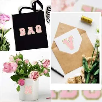 26 Pieces Glitters Patches Iron on Letters Chenille A-Z Patches Decorative Repair Embroidered Personalized Sew on for Clothing Repairing Hats Shirts Shoes Jeans Bags(Gold, Pink)