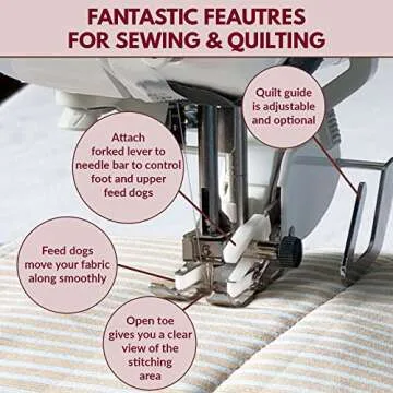 Madam Sew Open Toe Walking Foot for Quilting and Sewing | Stitch Through Multiple Layers & Match Prints | Compatible with Most Low-Shank Sewing Machine Models | Brother, Singer, Janome, Babylock, More