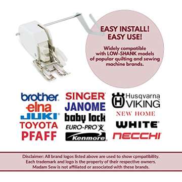 Madam Sew Open Toe Walking Foot for Quilting and Sewing | Stitch Through Multiple Layers & Match Prints | Compatible with Most Low-Shank Sewing Machine Models | Brother, Singer, Janome, Babylock, More