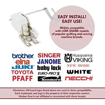 Madam Sew Open Toe Walking Foot for Quilting and Sewing | Stitch Through Multiple Layers & Match Prints | Compatible with Most Low-Shank Sewing Machine Models | Brother, Singer, Janome, Babylock, More