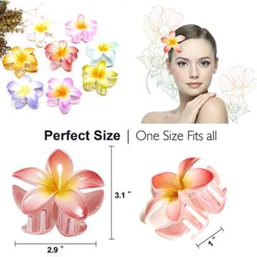 8Pcs Flower Hair Clips - Large 3.2 inch Medium Claw Clips for Thick & Thin Hair, Strong Hold Nonslip Plumeria Beach Hair Accessories