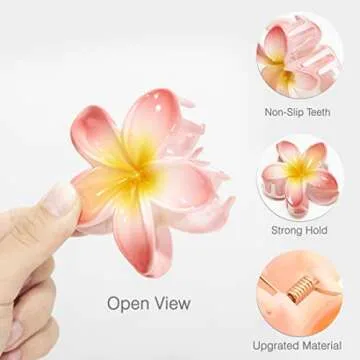 8Pcs Flower Hair Clips - Large 3.2 inch Medium Claw Clips for Thick & Thin Hair, Strong Hold Nonslip Plumeria Beach Hair Accessories
