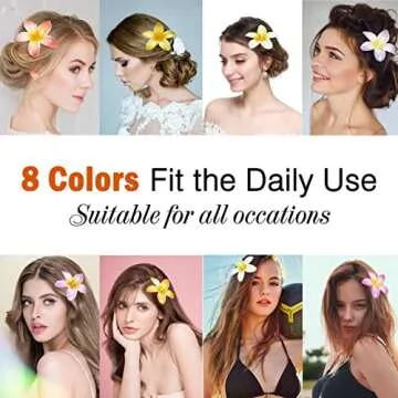 8Pcs Flower Hair Clips - Large 3.2 inch Medium Claw Clips for Thick & Thin Hair, Strong Hold Nonslip Plumeria Beach Hair Accessories