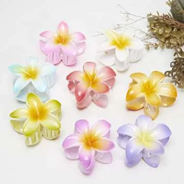 8Pcs Flower Hair Clips - Large 3.2 inch Medium Claw Clips for Thick & Thin Hair, Strong Hold Nonslip Plumeria Beach Hair Accessories