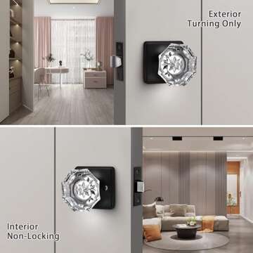 KNOBWELL 5 Pack Black Closet Door Knobs Interior for Closet Hallway, Keyless Glass Crystal Door Knobs, Indoor Door Knob Set, Antique Door Knobs