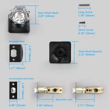 KNOBWELL 5 Pack Black Closet Door Knobs Interior for Closet Hallway, Keyless Glass Crystal Door Knobs, Indoor Door Knob Set, Antique Door Knobs