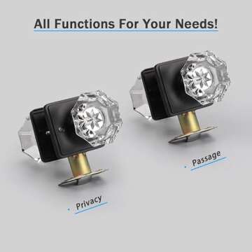 KNOBWELL 5 Pack Black Closet Door Knobs Interior for Closet Hallway, Keyless Glass Crystal Door Knobs, Indoor Door Knob Set, Antique Door Knobs