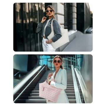 BAGSMART Tote Bag for Women, Lightweight Travel Tote Bags with Zipper, Quilted Puffer Shoulder Bag H...