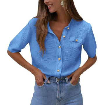 PRETTYGARDEN Women's Summer Blouse in Blue, Casual Style