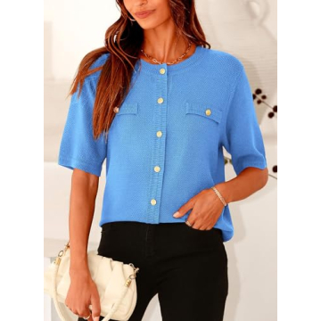 PRETTYGARDEN Women's Summer Blouse in Blue, Casual Style