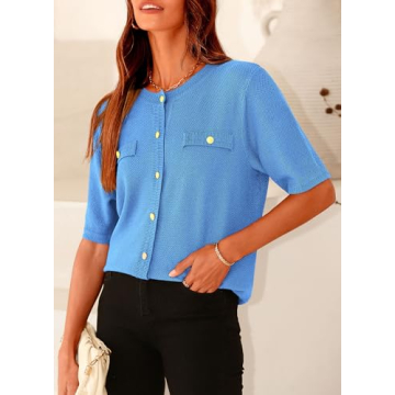 PRETTYGARDEN Women's Summer Blouse in Blue, Casual Style