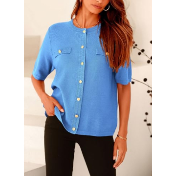 PRETTYGARDEN Women's Summer Blouse in Blue, Casual Style