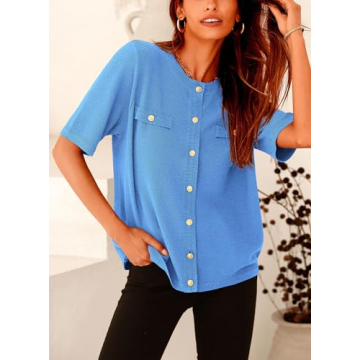 PRETTYGARDEN Women's Summer Blouse in Blue, Casual Style