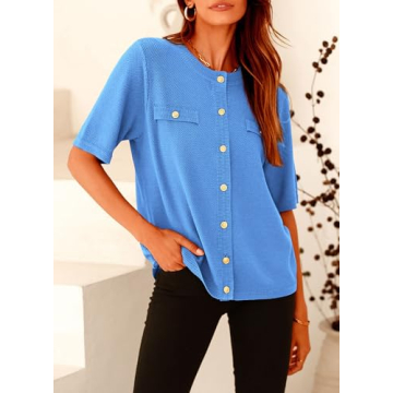 PRETTYGARDEN Women's Summer Blouse in Blue, Casual Style