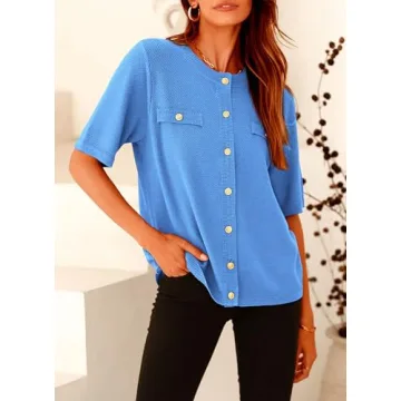 PRETTYGARDEN Women's Summer Blouse in Blue, Casual Style