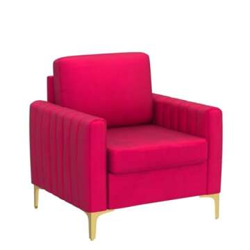 HULALA HOME Velvet Accent Club Chair, Modern Velvet Armchair Upholstered Accent Club Chair Sofa Chair with Gold Metal Legs Mid-Century Barrel Leisure Chair Comfy Reading Chair, Fuchsia