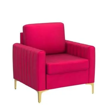 HULALA HOME Velvet Accent Club Chair, Modern Velvet Armchair Upholstered Accent Club Chair Sofa Chair with Gold Metal Legs Mid-Century Barrel Leisure Chair Comfy Reading Chair, Fuchsia