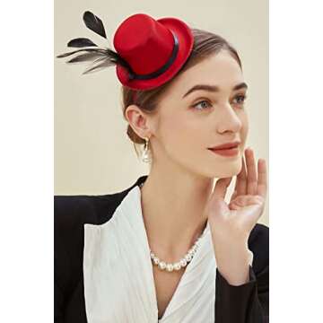 BABEYOND Mini Top Hat Fascinator Headband Feather Top Hat for Derby Tea Party