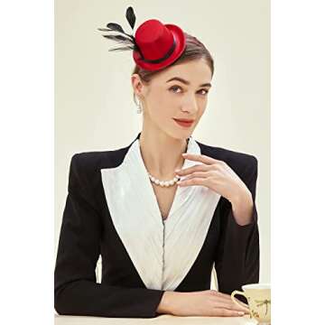 BABEYOND Mini Top Hat Fascinator Headband Feather Top Hat for Derby Tea Party
