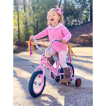JOYSTAR 16 Inch Kids Bikes with Training Wheels & Basket, Vintage Girls Bike for Toddler of 4-7 Years, Kids Bicycles, Pink