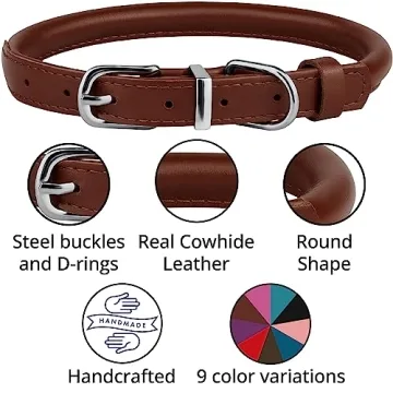 BRONZEDOG Rolled Leather Collar with QR ID Tag for Dogs