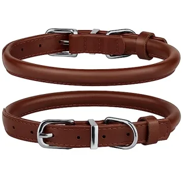 BRONZEDOG Rolled Leather Collar with QR ID Tag for Dogs