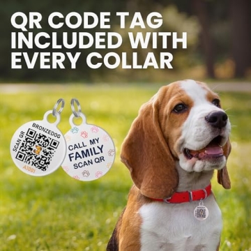 BRONZEDOG Rolled Leather Collar with QR ID Tag for Dogs