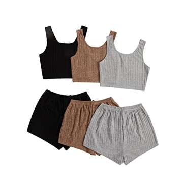 SOLY HUX Womens Pajamas Lounge Set 3 Sets Sleepwear Rib Knit Crop Tank Top and Shorts PJ Summer Outf...