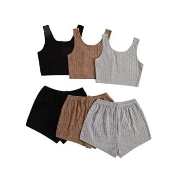 SOLY HUX Womens Pajamas Lounge Set 3 Sets Sleepwear Rib Knit Crop Tank Top and Shorts PJ Summer Outf...