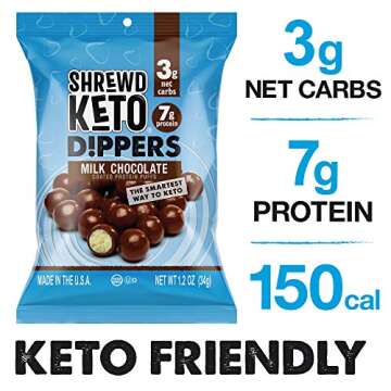 Shrewd Food Keto Chocolate Protein Dippers- Keto Snacks, 3g Net Carbs, 7g of Protein, Only 150 Calories, Real Unsweetened Chocolate & Cocoa Butter - Milk Chocolate Dipped Protein Puffs, 1.2 Oz (Pack of 16)